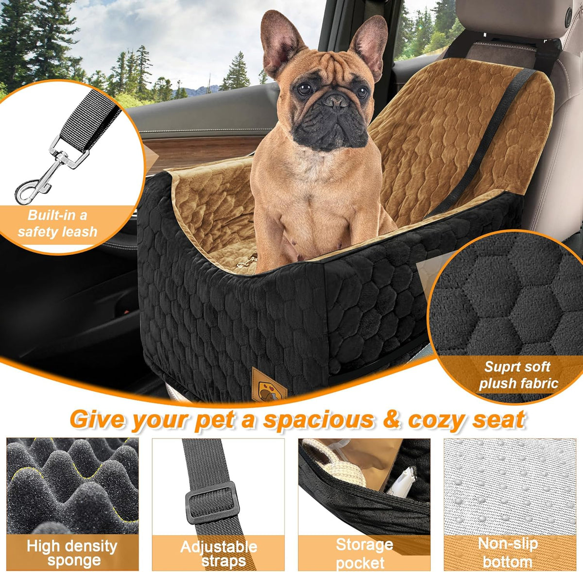 Dog Car Seat for Small/Medium Dogs, Memory Foam Dog Booster Seat, Travel Safety Per Car Seat with