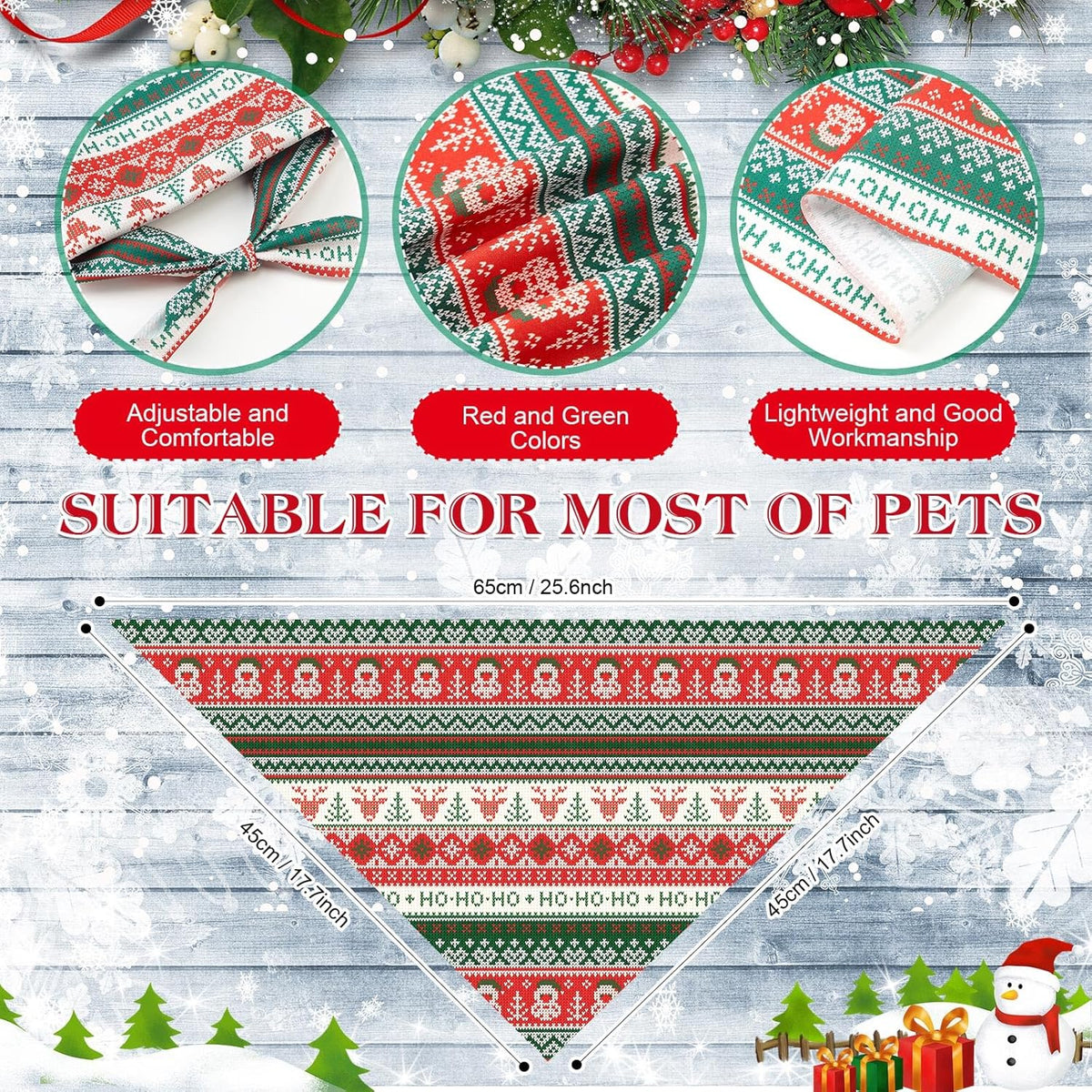 Weewooday 50 Pcs Christmas Bandanas for Dogs Xmas Bandanas Bulk with Ugly Sweater Patterns Soft