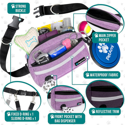 PetAmi Hands Free Dog Leash, Dog Running Leash Belt for Walking Jogging, Dog Waist Zipper Pouch
