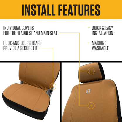 Carhartt Universal Nylon Duck Canvas Fitted Bucket Seat Cover, Durable Seat Protection with Rain