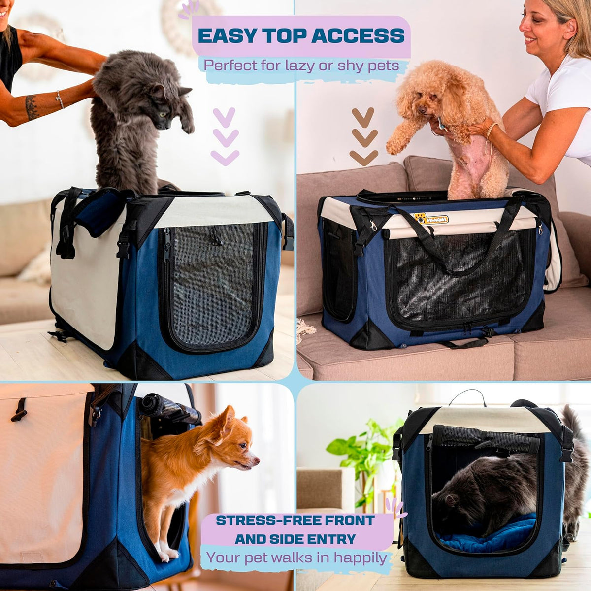 Extra Large Dog Cat Puppy Carrier 24"x16"x16" Foldable Soft Sided Travel Crate Portable Pet Kennel