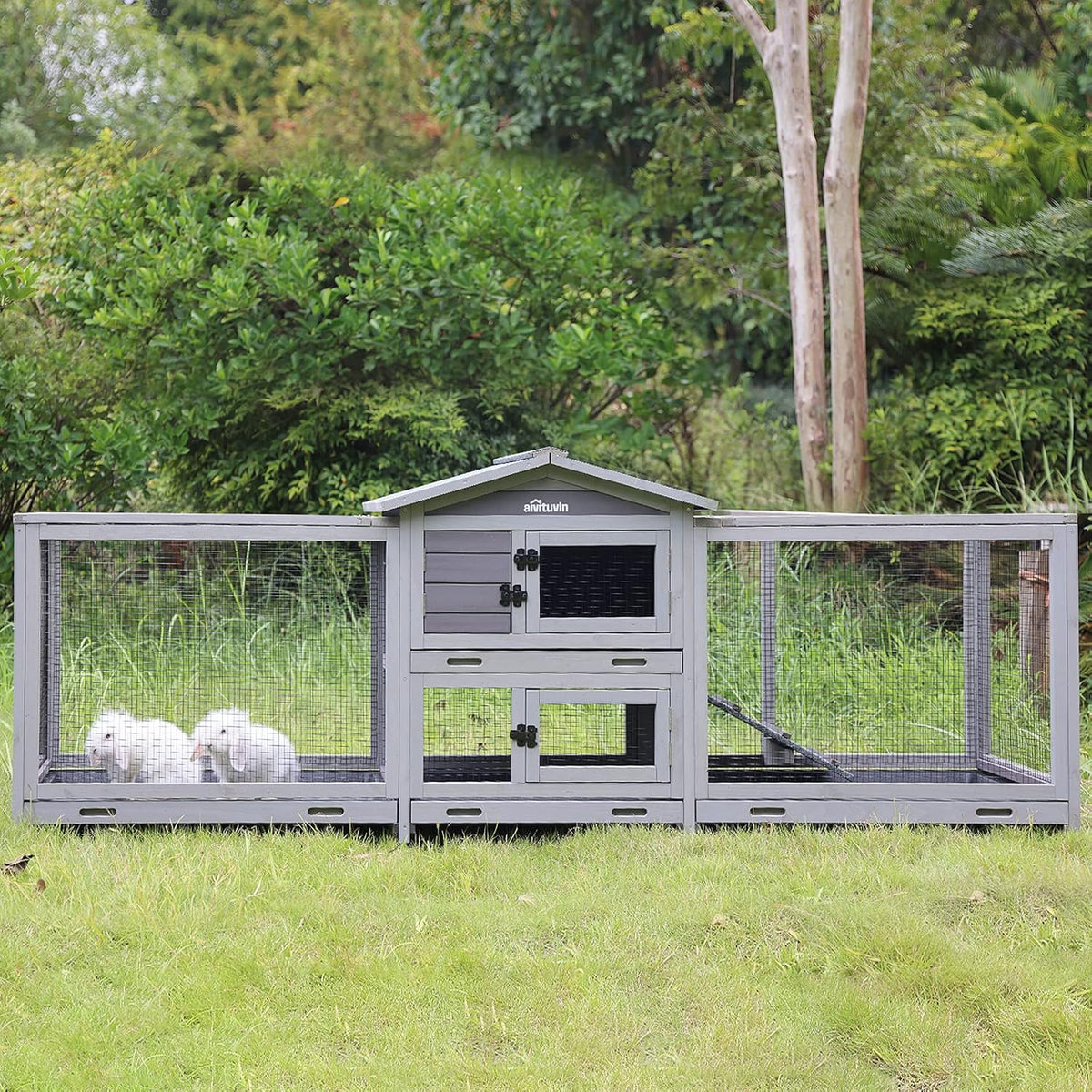 Aivituvin Rabbit Hutch 93.7" Large Rabbit Cage Indoor Outdoor Guinea Pig Cage Chicken Coop on