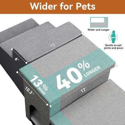 Dog Stairs 15" H, 2-Step Wider Dog Steps for Small/Medium/Large Old Dogs Cats, Folding Sturdy
