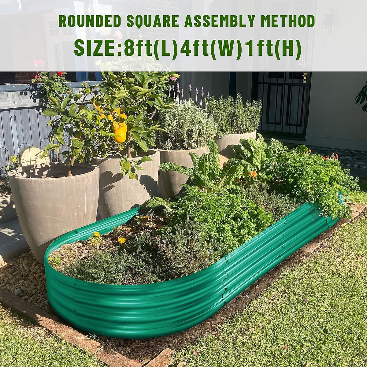Land Guard 8×4×1 ft Green Raised Garden Bed, Garden Raised Bed, Above Ground Flower Bed for