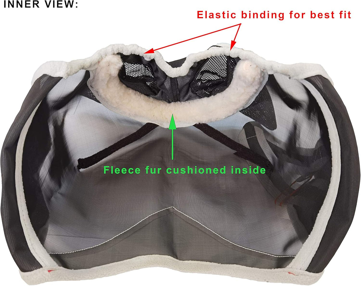 T TEKE Fine Mesh Horse Fly Mask w/No Ears, UV Blocking 3D Eye Visor with Extra Fleece Cushioned