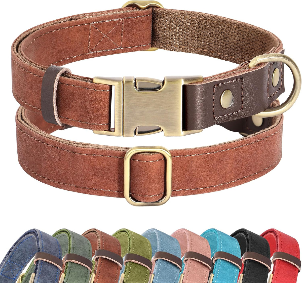 Didog Soft PU Leather Dog Collars for Medium Dogs,Classic Adjustable Dog Collars with Quick Release