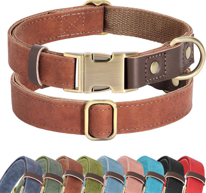 Didog Soft PU Leather Dog Collars for Medium Dogs,Classic Adjustable Dog Collars with Quick Release