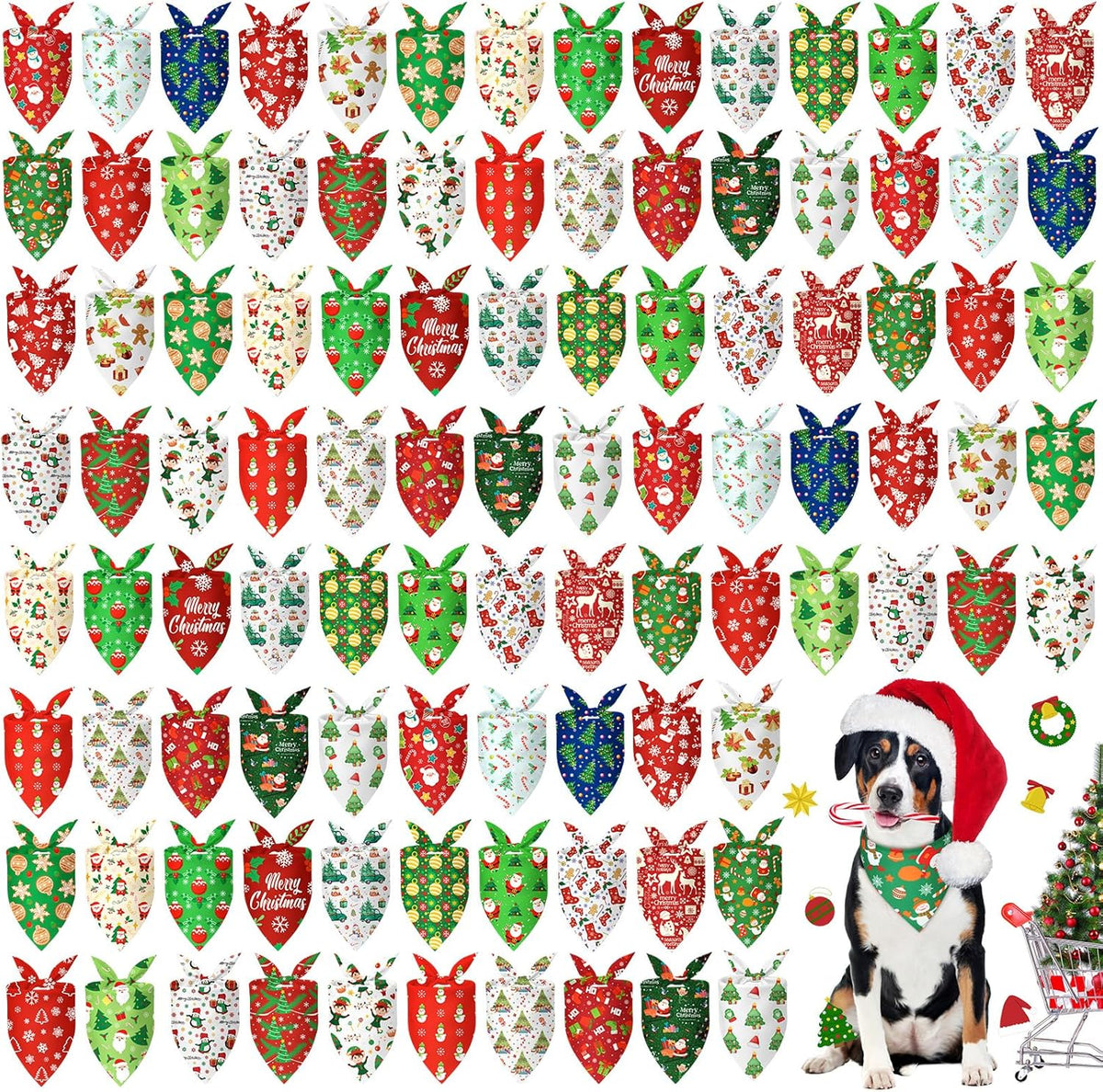 Abbylike 100 Pcs Christmas Dog Bandanas Bulk Xmas Bandanas for Dogs Triangle Kerchief Bibs Scarf
