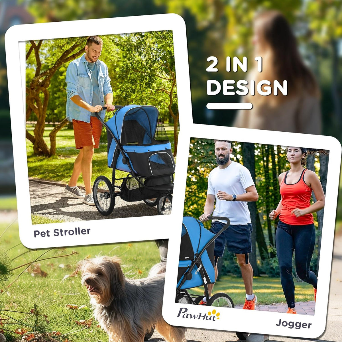 PawHut 3 Wheels Pet Stroller for Small and Medium Dogs, Foldable Cat Stroller Jogger with