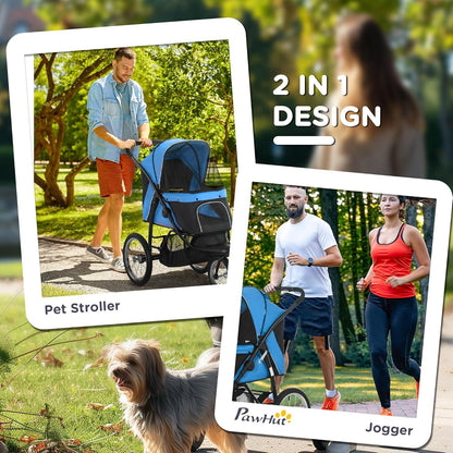PawHut 3 Wheels Pet Stroller for Small and Medium Dogs, Foldable Cat Stroller Jogger with