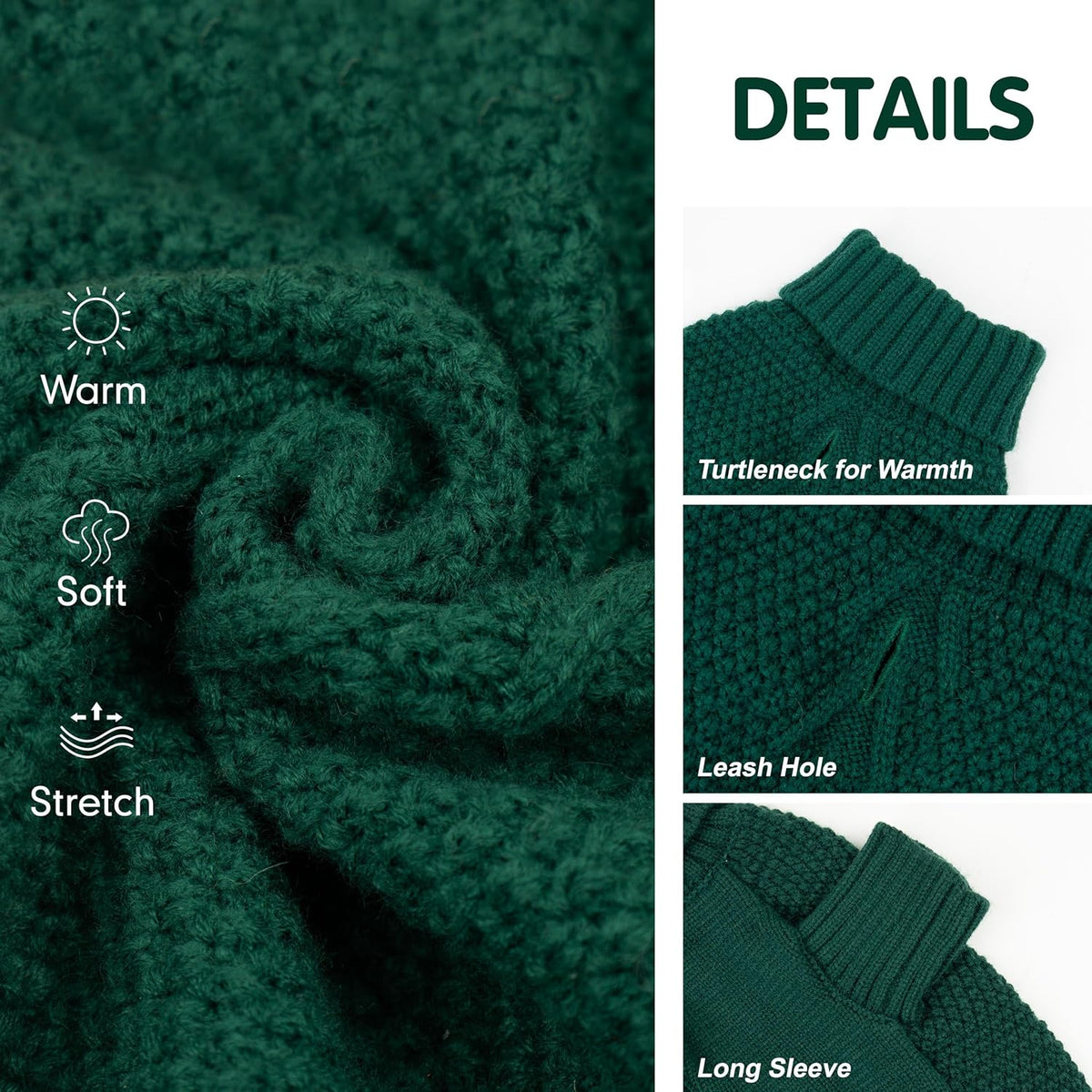 cyeollo Dog Sweater Pullover Turtleneck for Dogs, Classic Knitwear Fall Winter Cold Weather Dog