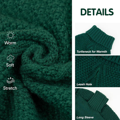 cyeollo Dog Sweater Pullover Turtleneck for Large Dogs, Classic Knitwear Fall Winter Cold Weather