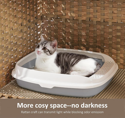 Cat Litter Box Enclosure with Soft Litter Mat; Hidden Cat Washroom Furniture with Door; Handwoven