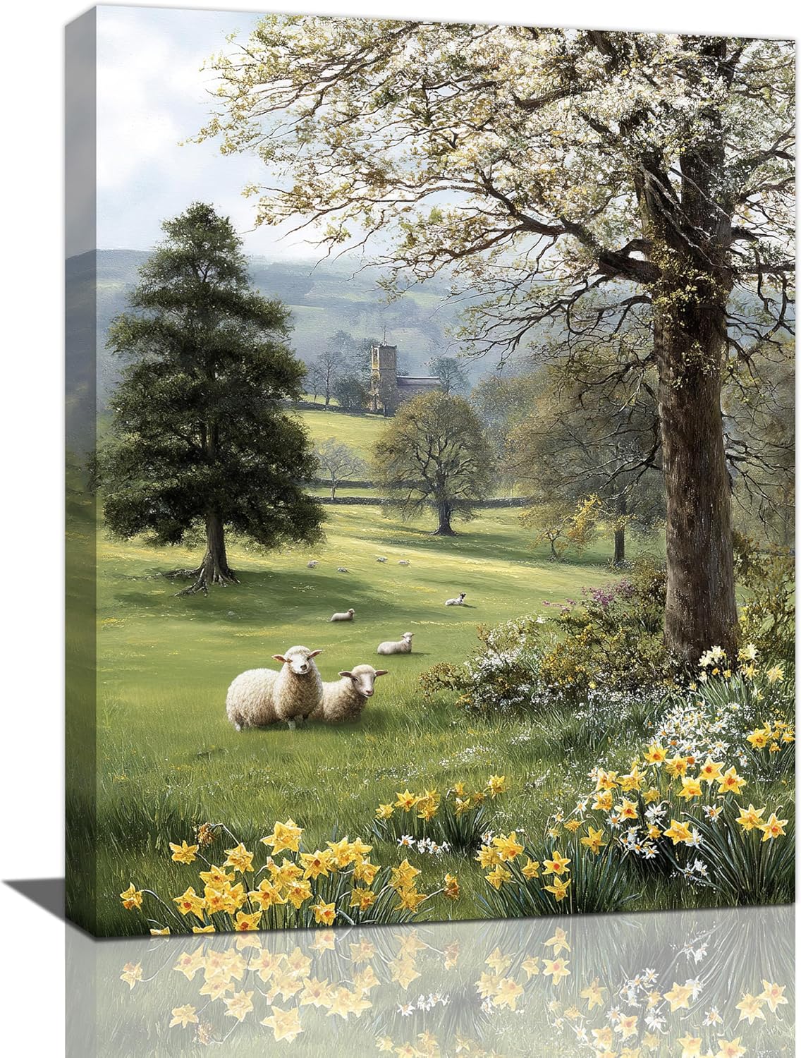 Country Sheep Canvas Wall Decor Farmhouse Rustic Lamb Wildflower Wall Art Nature Countryside
