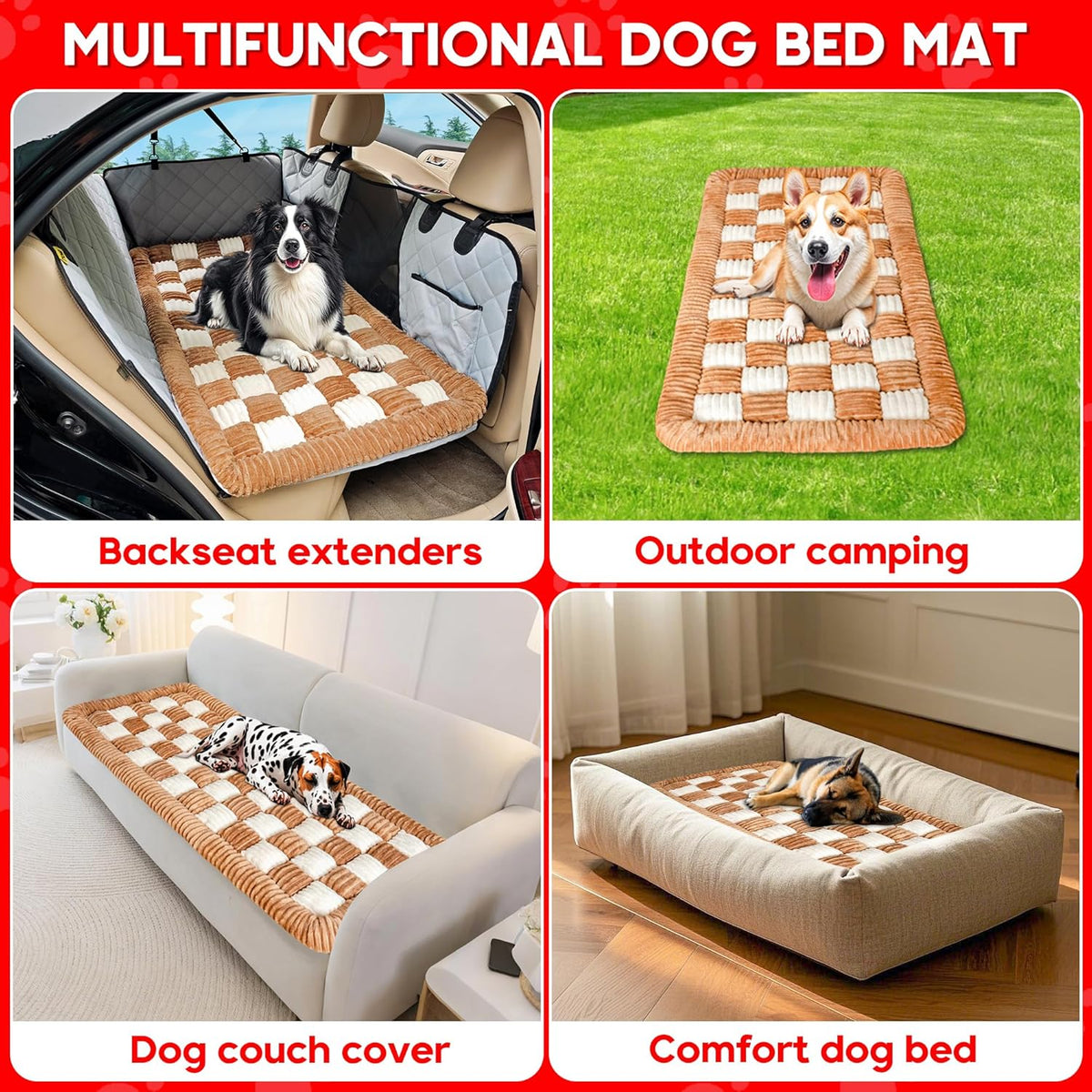 Dog Car Bed Mat, Non-Slip Backseat Extender Pet Blanket, Plaid Dog Bed for SUVs, Sedans & Trucks