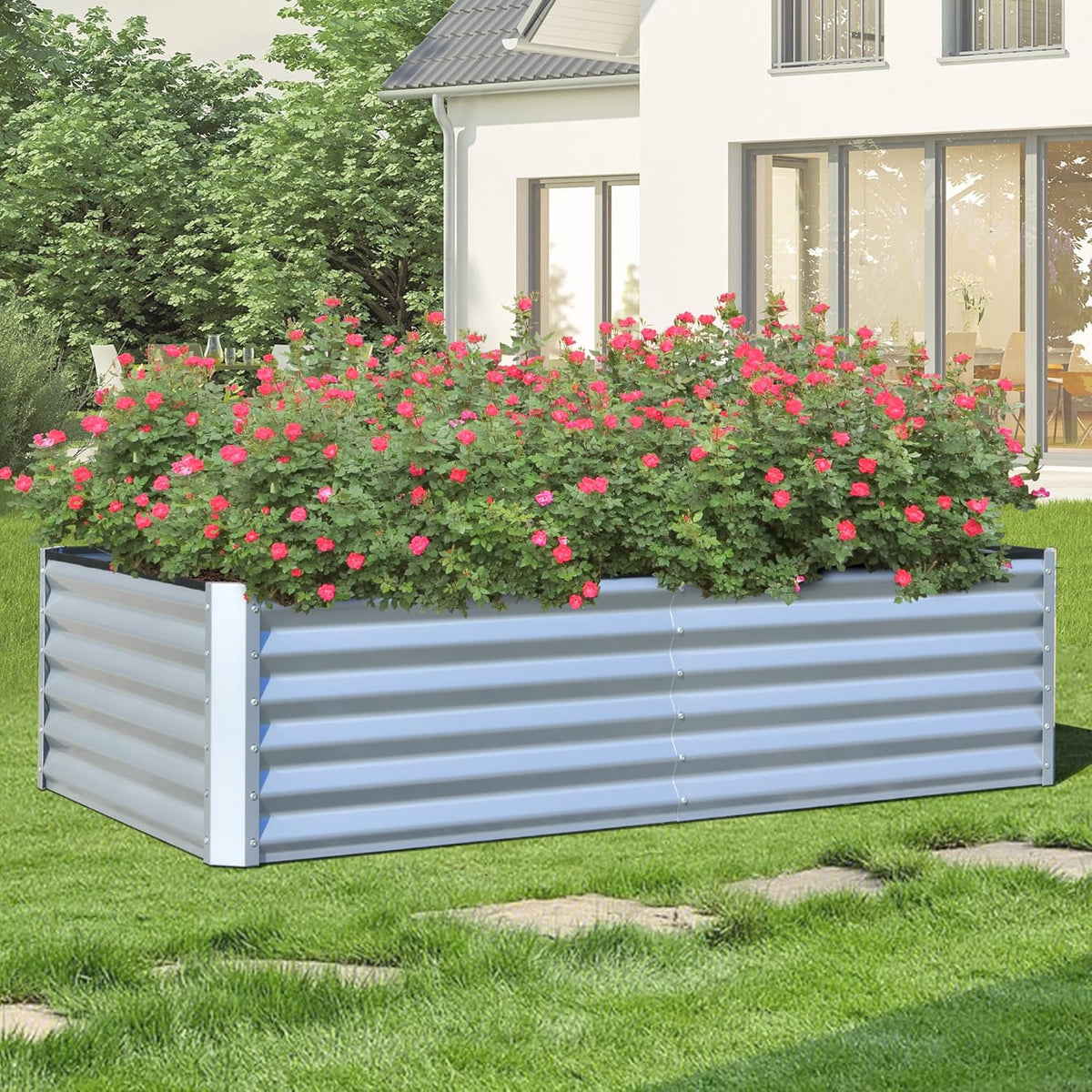 Domi Raised Garden Beds Outdoor, 6x3x1.5Ft Thickening Tall Metal Rectangular Deep Root Box Planter