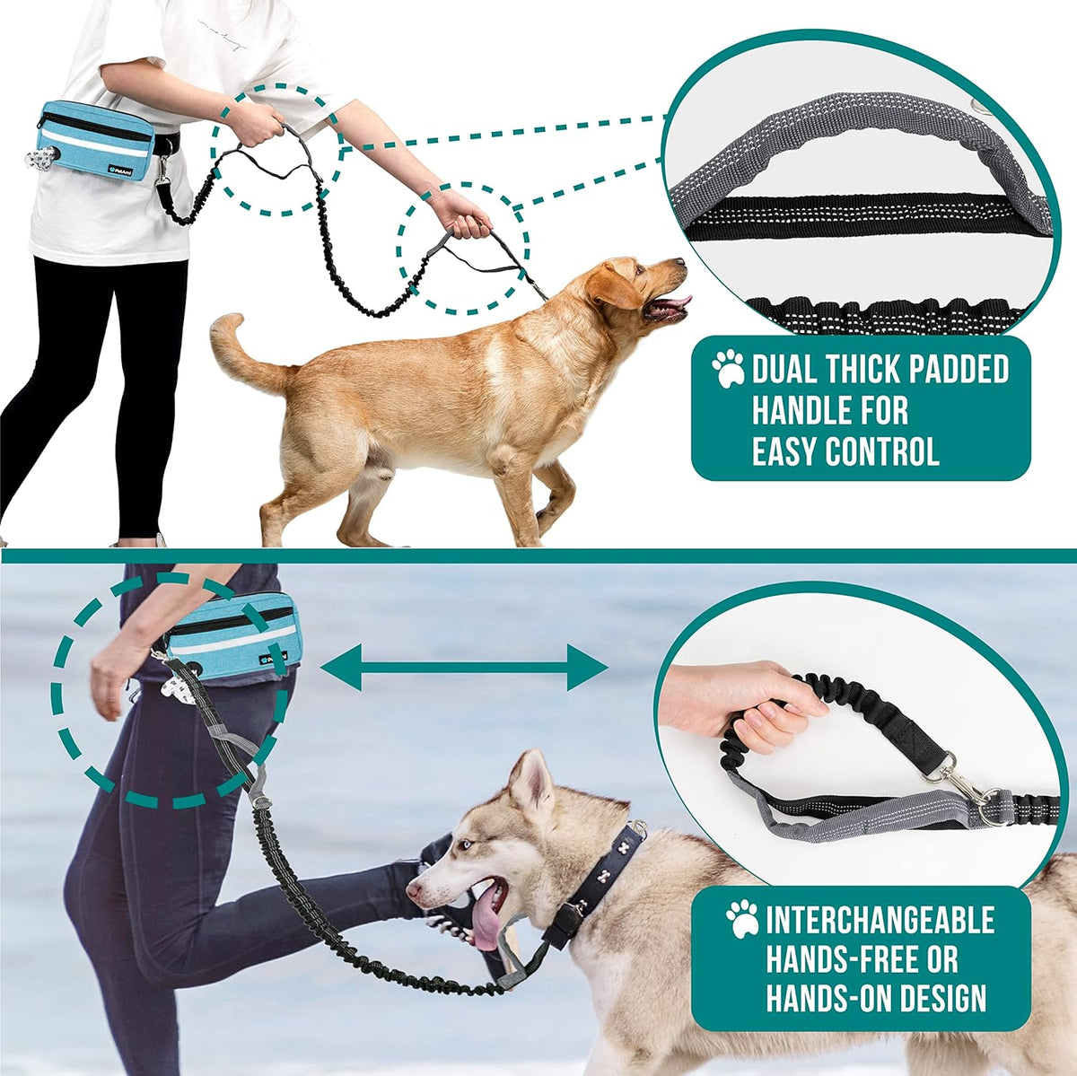 PetAmi Hands Free Dog Leash, Running Leash Belt for Walking, Jogging, Waist Zipper Pouch with Poop