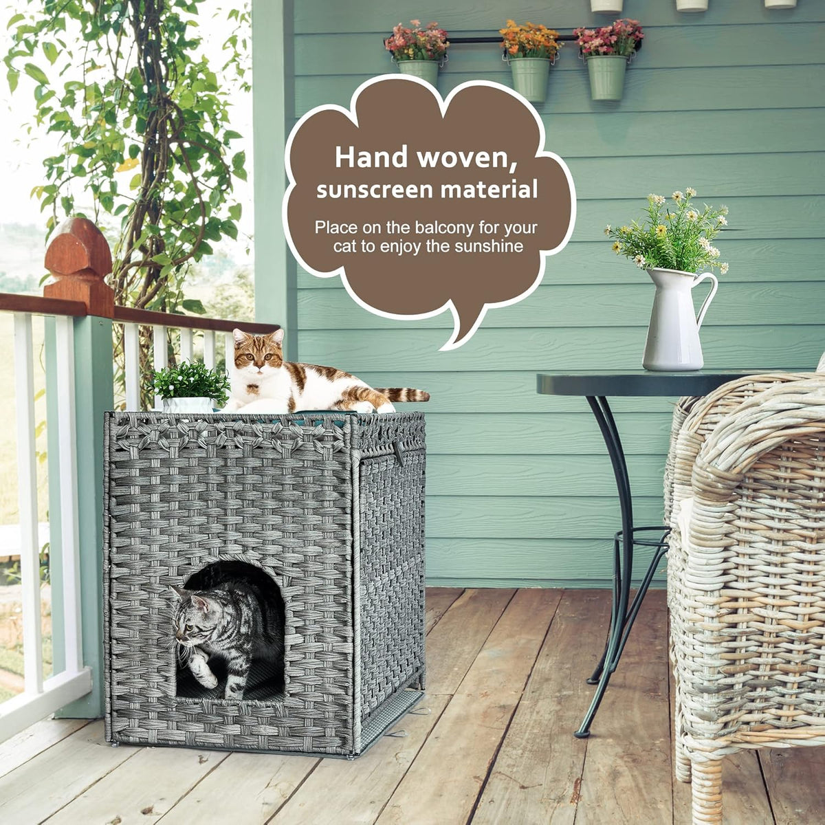 Cat Litter Box Enclosure with Soft Litter Mat; Hidden Kitten Washroom Furniture with Door;