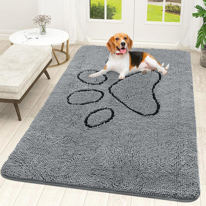 OLANLY Door Mat for Muddy Dog Paws 59x35, Ultra Absorbent Chenille Mud Doormat with Paw Print
