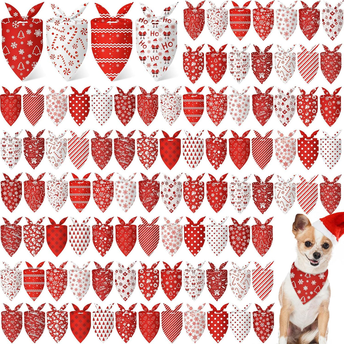 Chunful 100 Pieces Christmas Dog Bandanas Bulk Red and White Xmas Bandanas for Dogs Triangle Scarf