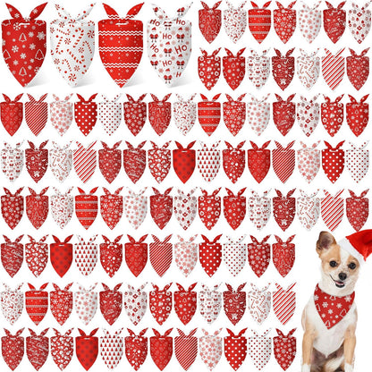 Chunful 100 Pieces Christmas Dog Bandanas Bulk Red and White Xmas Bandanas for Dogs Triangle Scarf