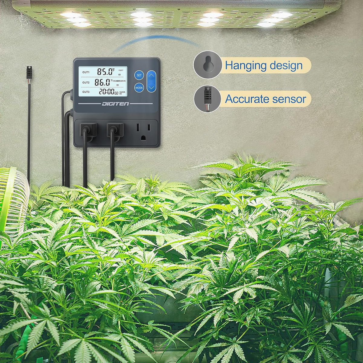 Digital Temperature Humidity Controller Pre-Wired Outlets for Mushroom, Reptile, Heating/Cooling On