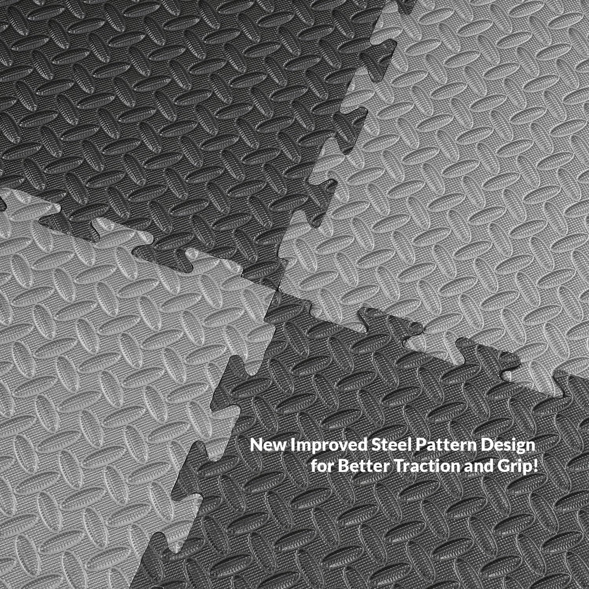Xspec 1" Extra Thick 48 sq ft Reversible EVA Gym Foam Floor Mat Tiles (24" x 24"), Steel Pattern