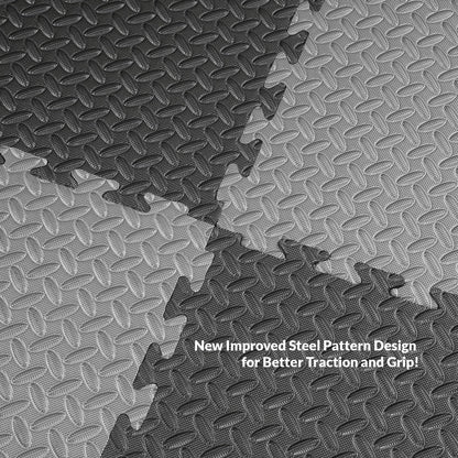Xspec 1" Extra Thick 48 sq ft Reversible EVA Gym Foam Floor Mat Tiles (24" x 24"), Steel Pattern