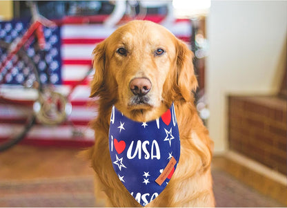 Realeaf 4th of July Dog Bandanas 2 Pack, Triangle Reversible American Flag Pet Patriotic Scarf for