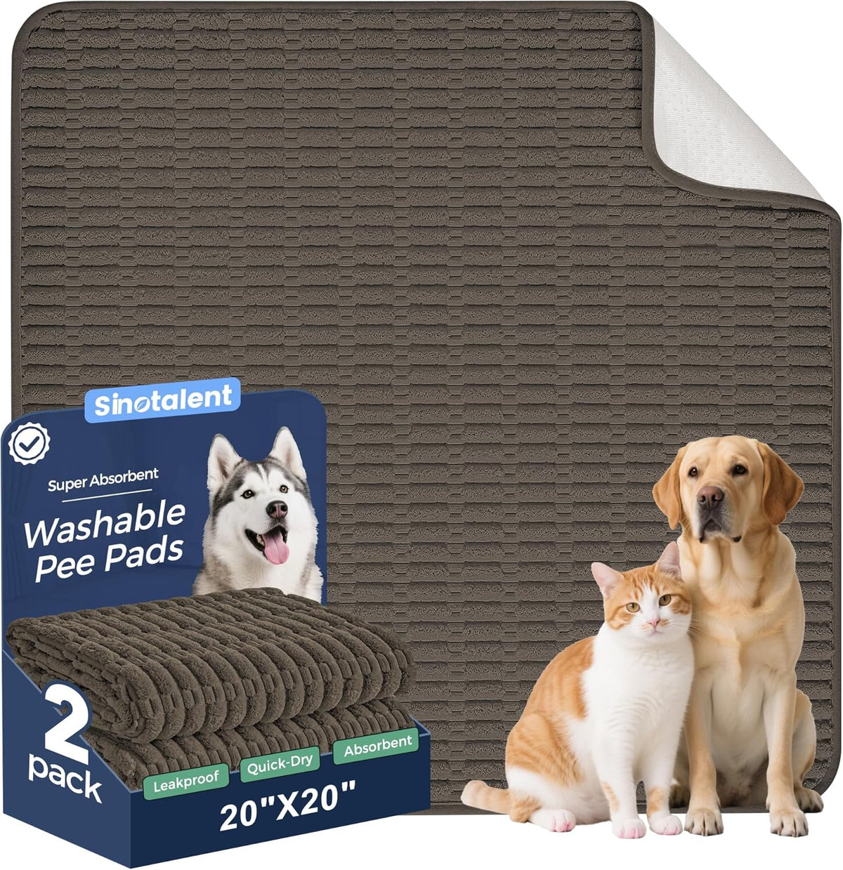 Washable Pee Pads for Dogs, 2 Pack Reusable Puppy Pads Dog Pads, Non-Slip Dog Pee Pads, Leakproof