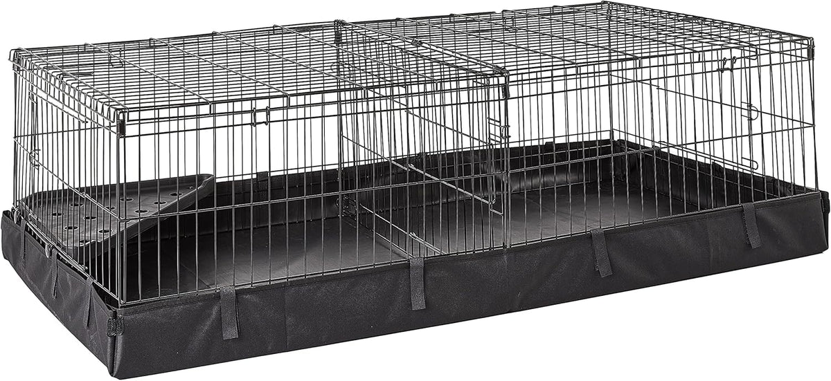 Amazon Basics Leakproof Canvas Bottom Guinea Pig Pet Cage with Divider Set, Black, 47.6"L x 24.2"W