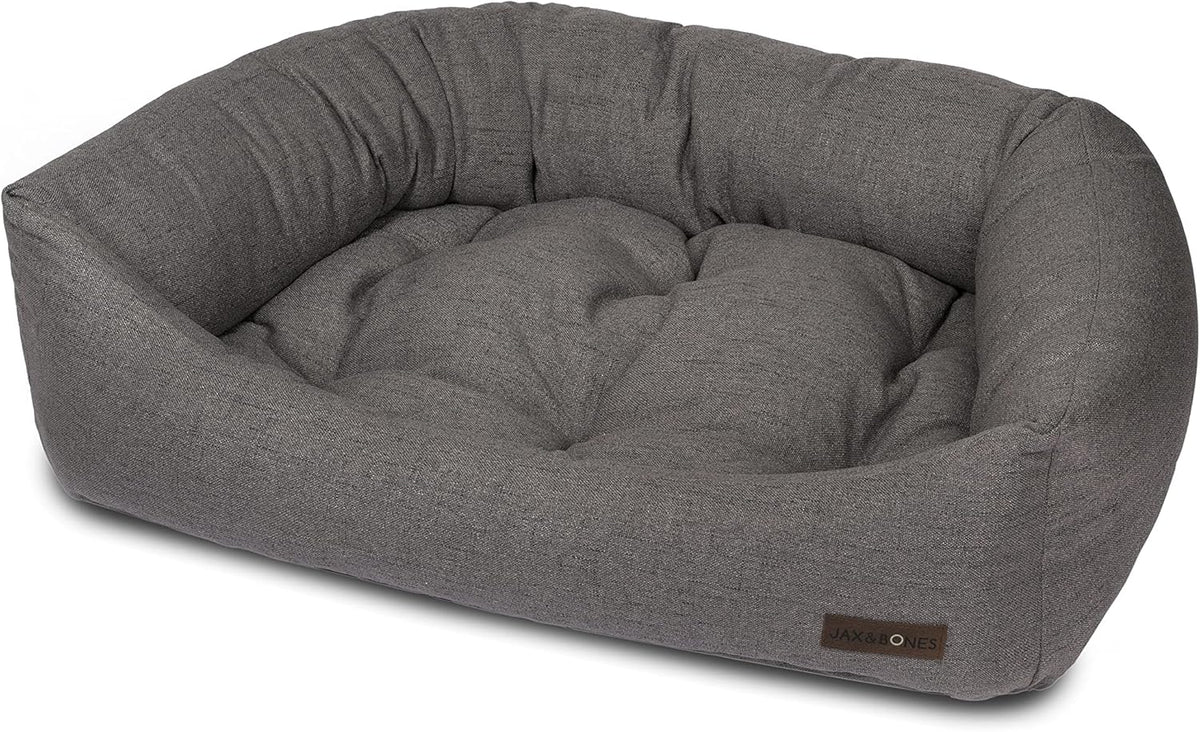 Jax & Bones Dog Napper - Lark Graphite Machine Washable Bed for Dogs - Extra Heavy Duty Bolstered