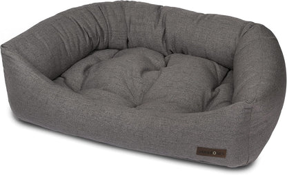 Jax & Bones Dog Napper - Lark Graphite Machine Washable Bed for Dogs - Extra Heavy Duty Bolstered