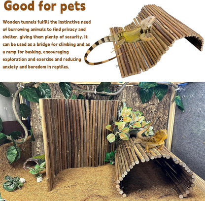 BNOSDM 2PCS Reptile Hideout Wooden Bridge 12.99"x 18.89" Lizard Hide Caves Bearded Dragon Habitat