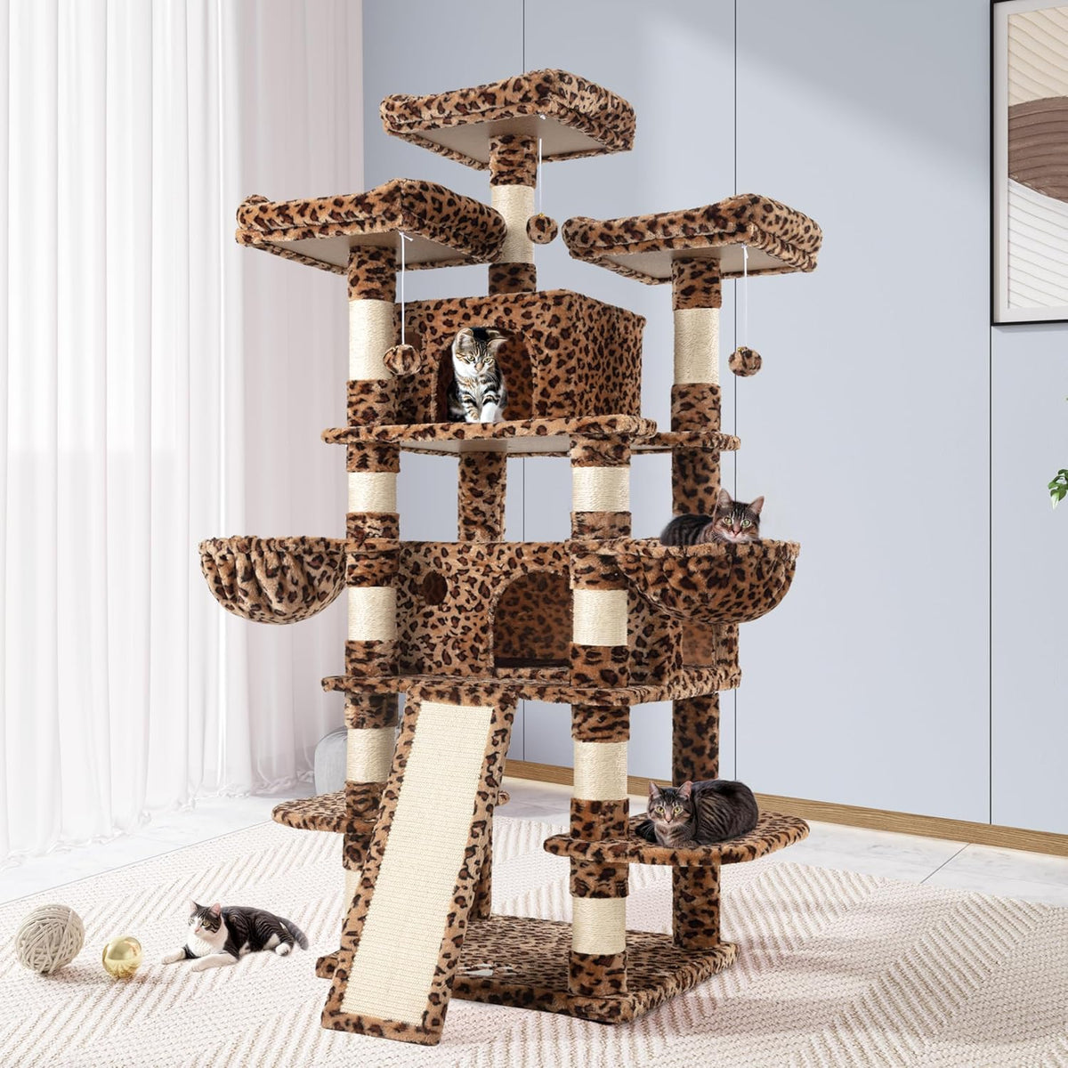 Allewie 68 Inches Cat Tree/House and Towers for Big Feline/Scratching Post/Multi-Level Large Kitty