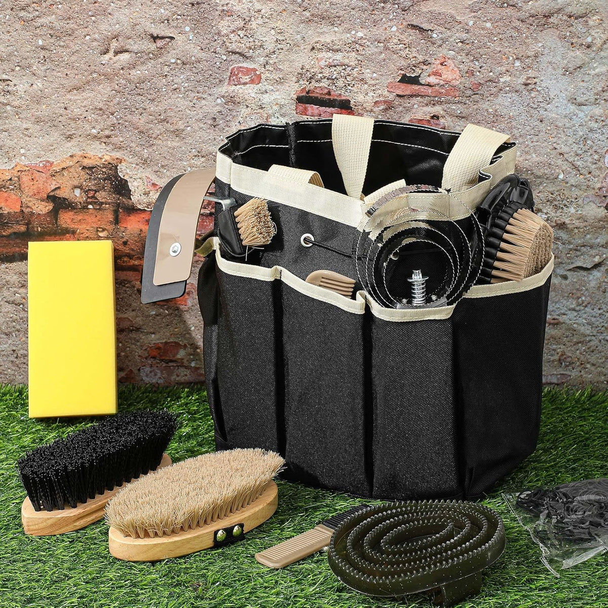 Abbylike 12 Pieces Horse Grooming Kit with Organizer Tote Bag Tack Room Supplies Horse Brush Sets