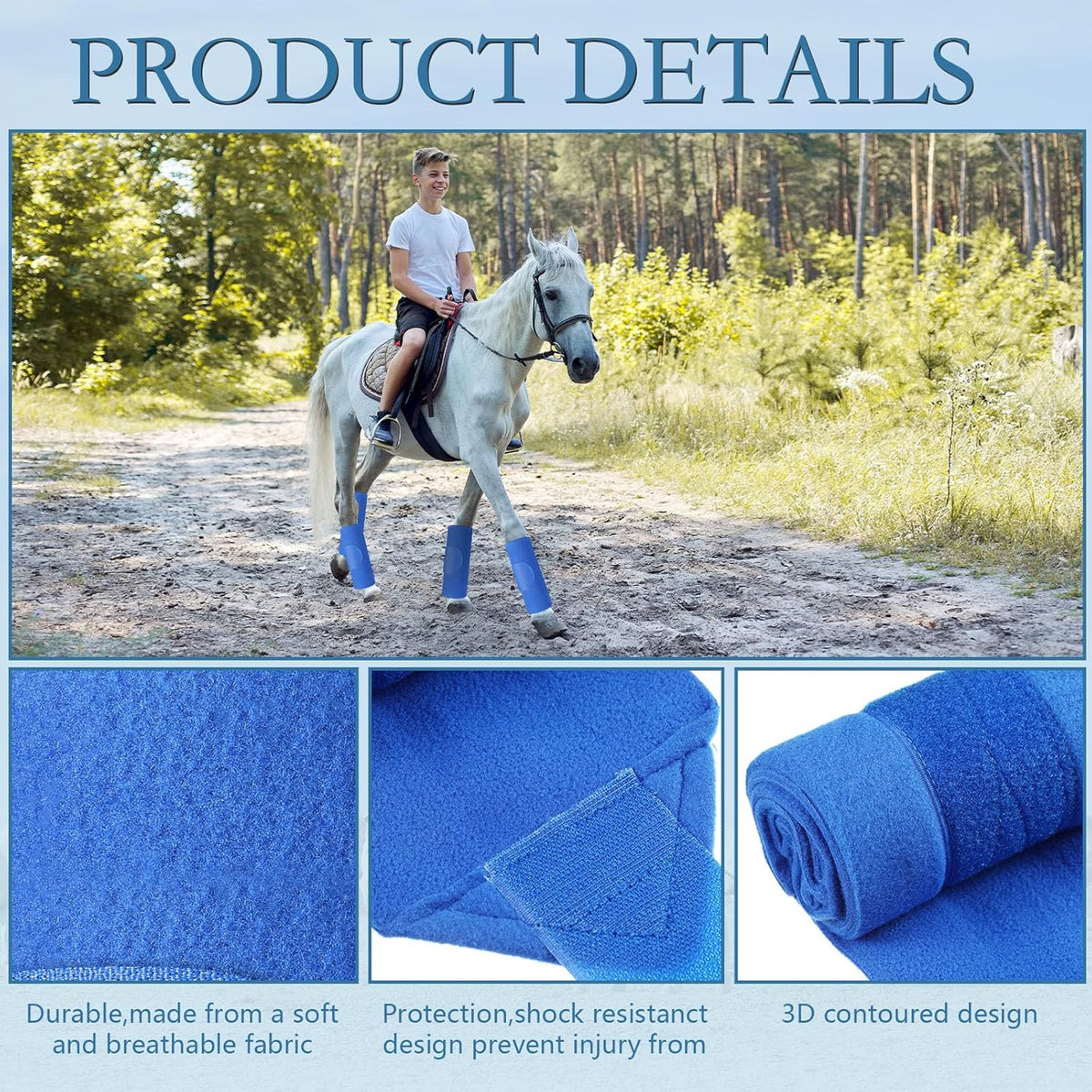 Set of 4 Horse No Bow Bandage 3D Contoured Standing Wrap Bandages Stable Nylon Horse Leg Wraps for