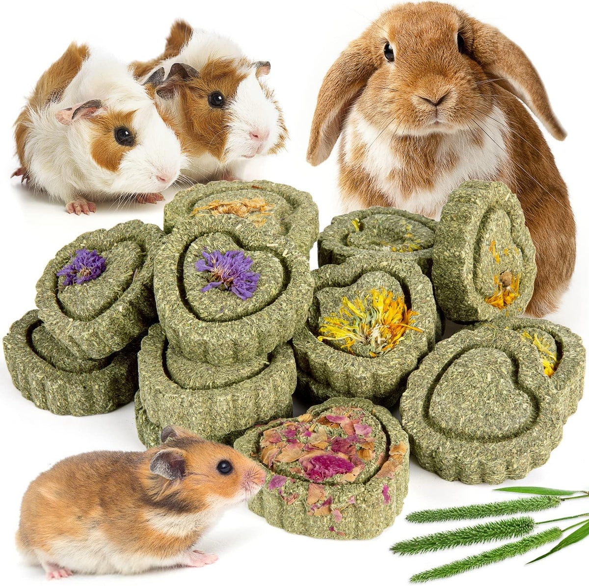 Sofier 28Pcs Timothy Hay Treats Rabbit Toys Bunny Toys Guinea Pig Natural Handmade Treats and Chews