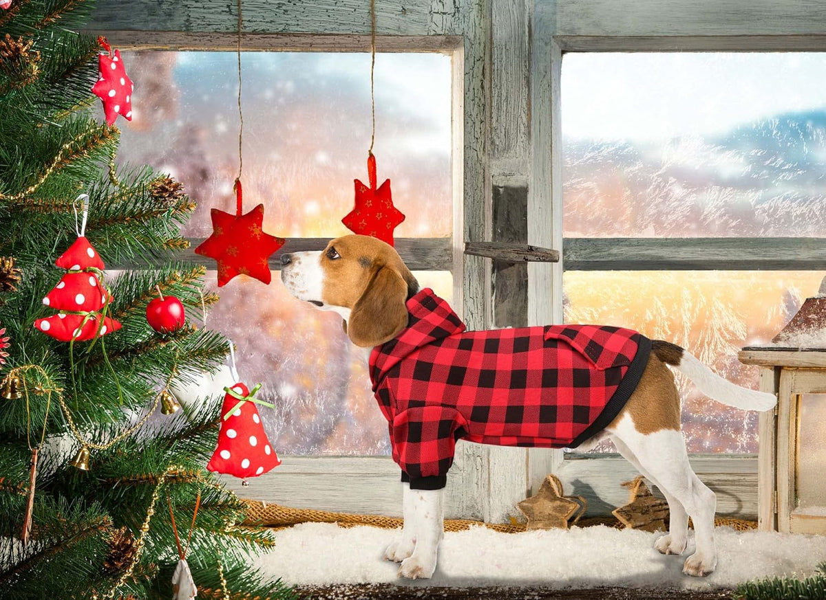 Dog Sweater Red Buffalo Plaid Pet Clothes Warm and Soft Breathable Cozy Small Pet Hoodies Dog