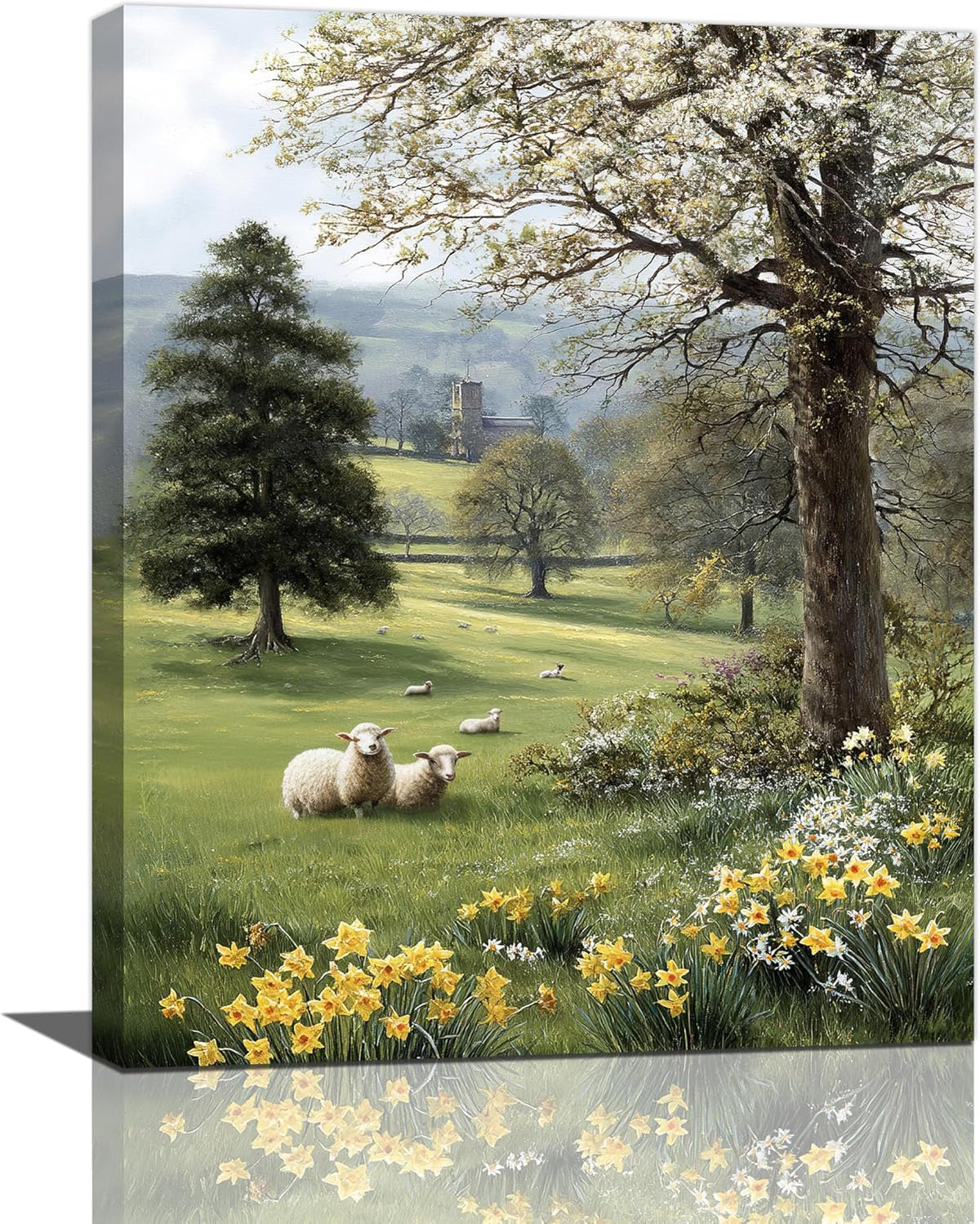Country Sheep Canvas Wall Decor Farmhouse Rustic Lamb Wildflower Wall Art Nature Countryside