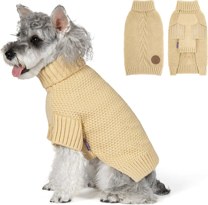 cyeollo Small Dog Sweater with Leash Hole Turtleneck Knitted Sweaters Winter Dog Clothes Sweaters