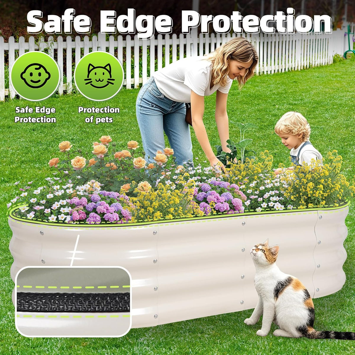 G GOOD GAIN Galvanized Metal Raised Garden Bed Kit - 4x2x1FT Outdoor Planter Box with Safety Edging