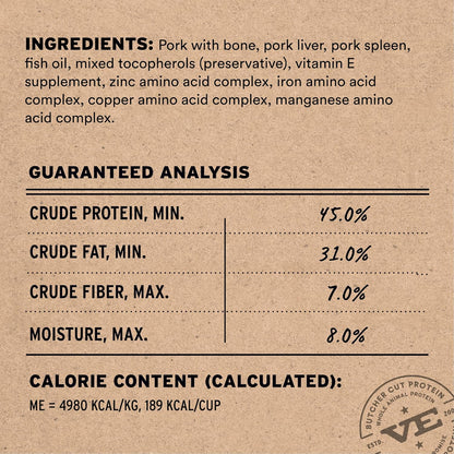Vital Essentials Freeze-Dried Raw Pork Meal or Mixer Cat Food Soft Nibs | 99% Pork, Organs & Bone |