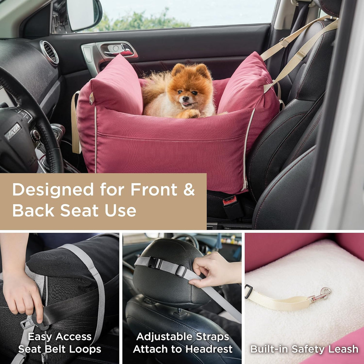 Lesure Small Dog Car Seat for Small Dogs - Waterproof Dog Booster Seat for Car with Storage Pockets