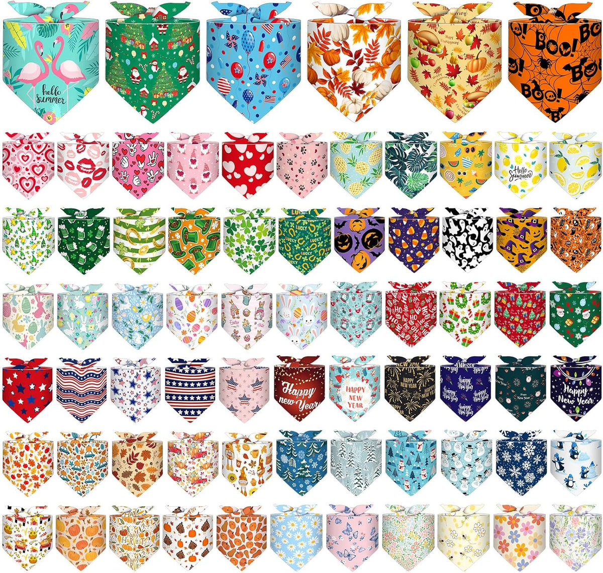 Reginary 72 Packs Holiday Dogs Bandanas Bulk Patriotic Halloween Thanksgiving Christmas New Year