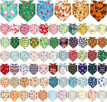 Reginary 72 Packs Holiday Dogs Bandanas Bulk Patriotic Halloween Thanksgiving Christmas New Year