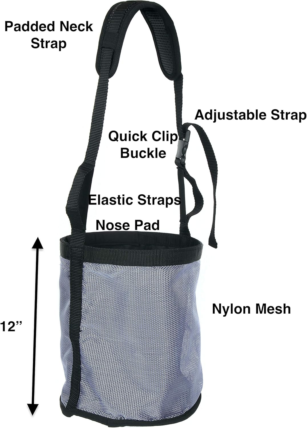 Majestic Ally Horse Feed Bag, Heavy Duty Nylon Mesh Grain Feed Bag, Adjustable Strap with Durable