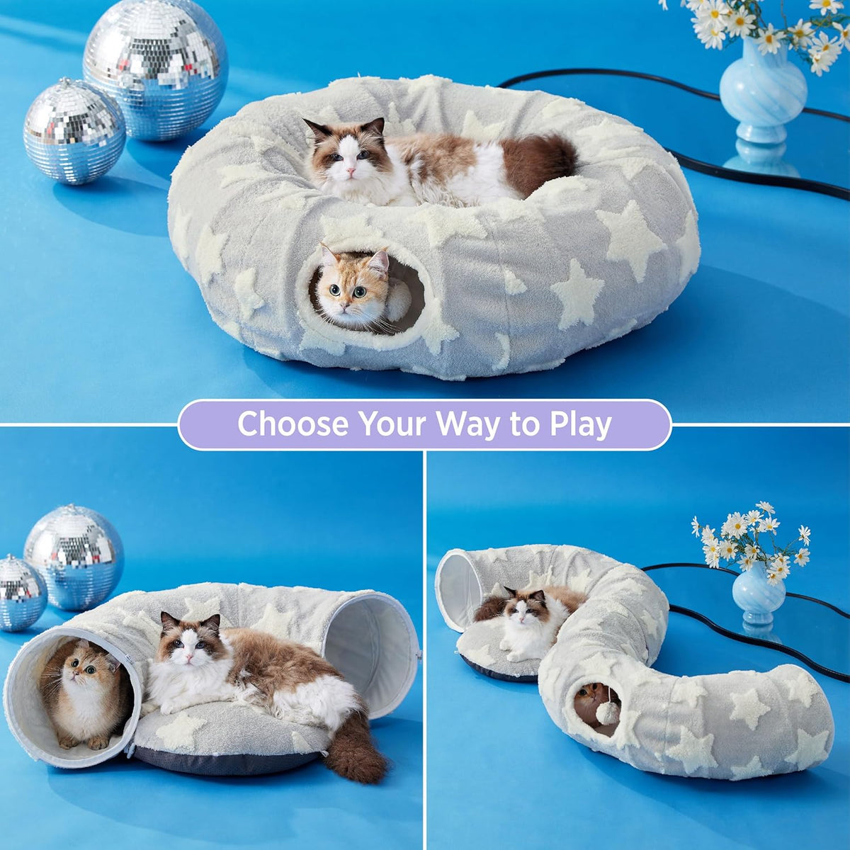 Lesure Cat Tunnel Bed for Indoor Cats - Cute Cat Donut Tunnel Toys for Small Large Cats with