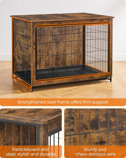 Feandrea Dog Crate Furniture, 44.1" Side End Table, Modern Kennel for Dogs Indoor up to 80 lb