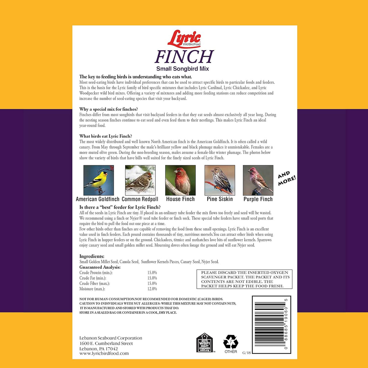 Lyric Fine Tunes No Waste Bird Seed 5 lb. Bag and Lyric Finch Small Songbird Wild Bird Food 5 lb.
